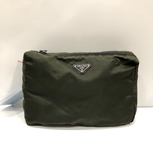 Prada Green Nylon Zip Pouch Sku#84512  (Gently used, color fading) - Picture 1 of 12